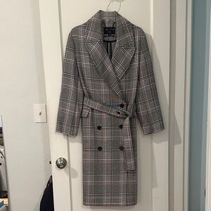 All Saints Gray Plaid Double-Breasted Women's Trench